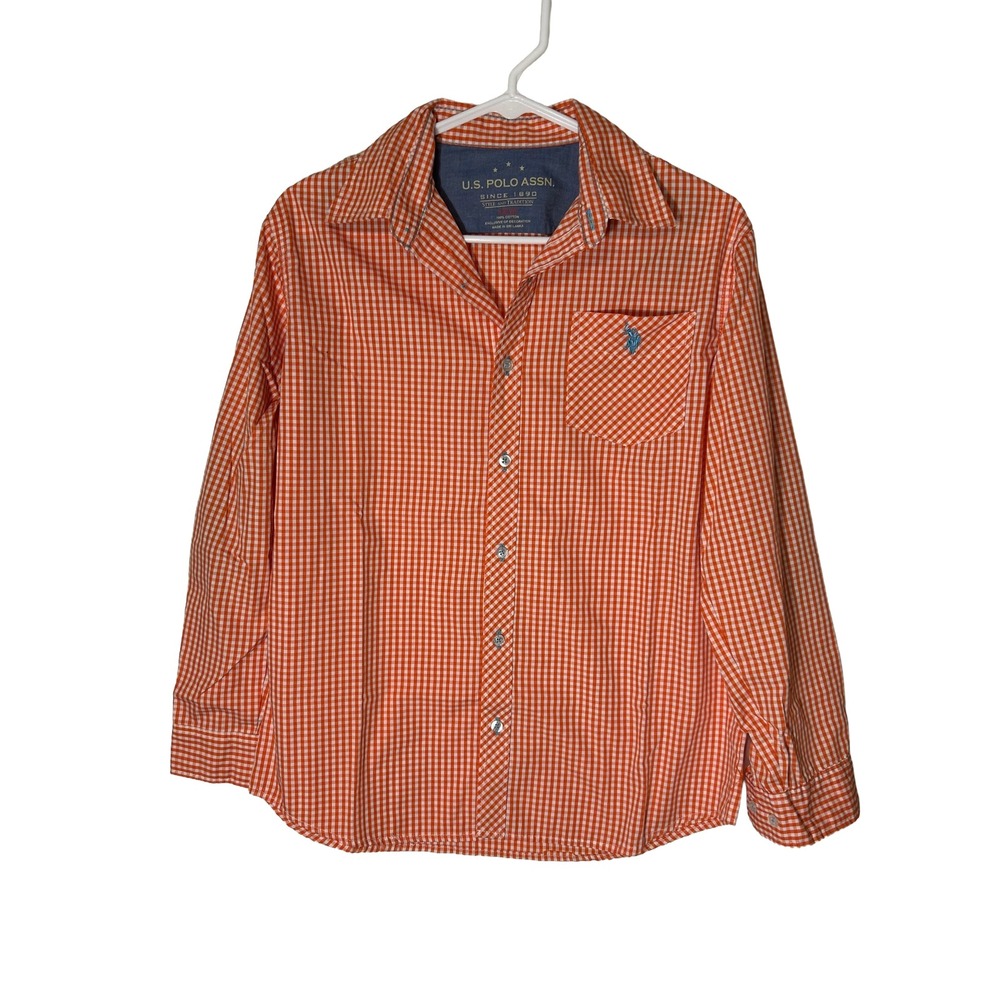 US Polo Assn Mens Button Down Shirt Orange White Long‎ Sleeve Logo Size 14 16